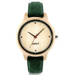 Montre D.W.Y.T DW-00401-1014 - Montre Cuir Vert Bois Blanc Femme