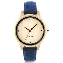 Montre D.W.Y.T DW-00401-1016 - Montre Cuir Bleu Bois Blanc Femme