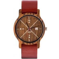 Montre DWYT DW-00202-1006 - Montre Cuir Rouge Bois Marron Homme
