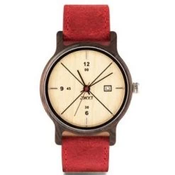 Montre DWYT DW-00204-1006 - Montre Cuir Rouge Bois Marron Homme
