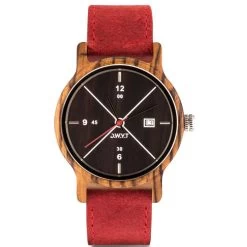 Montre D.W.Y.T DW-00201-1006 - Montre Cuir Rouge Bois Marron Homme