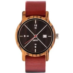 Montre D.W.Y.T DW-00201-5022 - Montre Cuir Rouge Bois Marron Homme