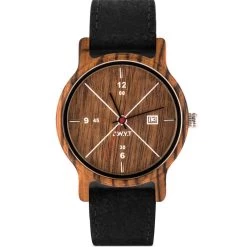 Montre D.W.Y.T DW-00202-1003 - Montre Come Dateur Bois Cuir Noir Homme