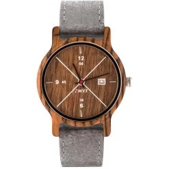 Montre D.W.Y.T DW-00202-1004 - Montre Come Dateur Bois Cuir Gris Homme