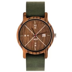 Montre D.W.Y.T DW-00202-5009 - Montre Come Dateur Bois Cuir Vert Homme