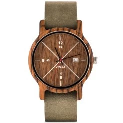Montre D.W.Y.T DW-00202-5010 - Montre Come Dateur Bois Cuir Gris Homme