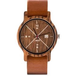 Montre D.W.Y.T DW-00202-5012 - Montre Come Dateur Bois Cuir Marron Homme