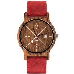 Montre D.W.Y.T DW-00202-5022 - Montre Cuir Rouge Bois Marron Homme