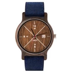 Montre D.W.Y.T DW-00203-1001 - Montre Leman Dateur Bois Cuir Bleu Homme
