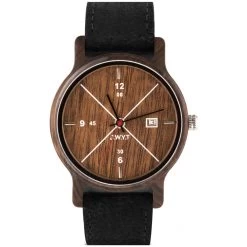 Montre D.W.Y.T DW-00203-1003 - Montre Leman Dateur Bois Cuir Noir Homme