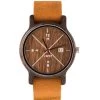 Montre D.W.Y.T DW-00203-5008 - Montre Leman Dateur Bois Cuir Marron Homme
