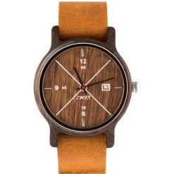 Montre D.W.Y.T DW-00203-5008 - Montre Leman Dateur Bois Cuir Marron Homme
