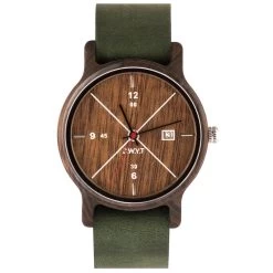 Montre D.W.Y.T DW-00203-5009 - Montre Leman Dateur Bois Cuir Vert Homme