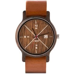 Montre D.W.Y.T DW-00203-5012 - Montre Leman Dateur Bois Cuir Marron Homme