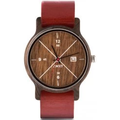 Montre D.W.Y.T DW-00203-5022 - Montre Cuir Rouge Bois Marron Homme
