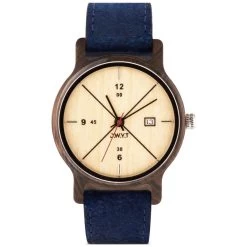 Montre D.W.Y.T DW-00204-1001 - Montre Baïkal Dateur Bois Cuir Bleu Homme