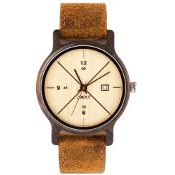 Montre D.W.Y.T DW-00204-1005 - Montre Baïkal Dateur Bois Cuir Marron Homme