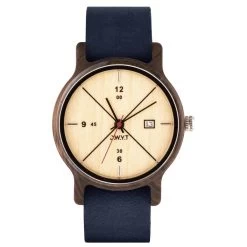 Montre D.W.Y.T DW-00204-5007 - Montre Baïkal Dateur Bois Cuir Bleu Homme