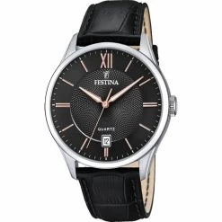 Montre Festina CLASSIQUE F20426-6 - Montre ACIER CADRAN NOIR CUIR NOIR Homme