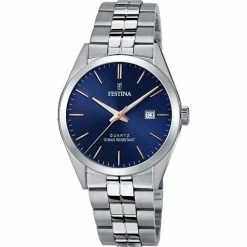 Montre Festina F20437-B - CLASSIQUE Dateur Acier Argenté Cadran Bleu Homme