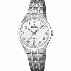 Montre Festina F20468-1 - TITANIUM Dateur Acier Argenté Cadran Blanc Femme