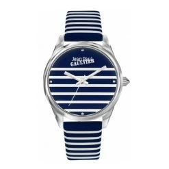 Jean Paul Gaultier Montre Jean-Paul Gaultier 8502414 - Bracelet Cuir Bicolore Bleu Blanc Boitier Acier Argenté Femme