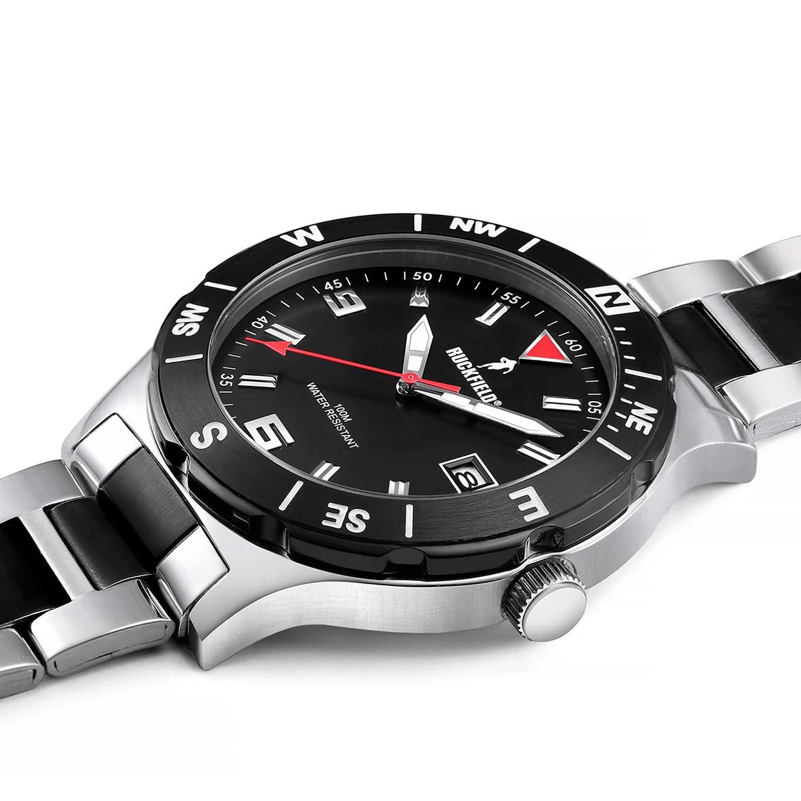 Montre Ruckfield 685022 - Dateur Boîtier Acier Argenté Bracelet Métal Chromé & Noir Homme 2 Montre Ruckfield 685022 - Dateur Boîtier Acier Argenté Bracelet Métal Chromé & Noir Homme – Image 2