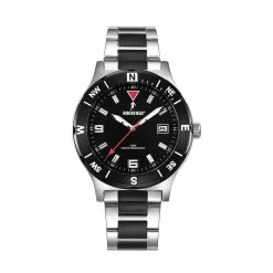Montre Ruckfield 685022 - Dateur Boîtier Acier Argenté Bracelet Métal Chromé & Noir Homme