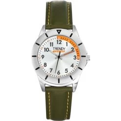 Montre Trendy Junior KL286 - Montre Ronde Cuir Vert Enfant