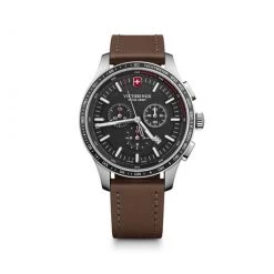 Montre Victorinox 241826 - Alliance Sport Chronographe, Boîtier Argenté Acier, Bracelet Cuir Marron Homme